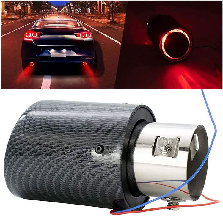 Universal Adjustable Spitfire effect Car Carbon Fiber Luminous Exhaust Tips Red Blue Light Car Led Muffler Exhaust Pipe Tip