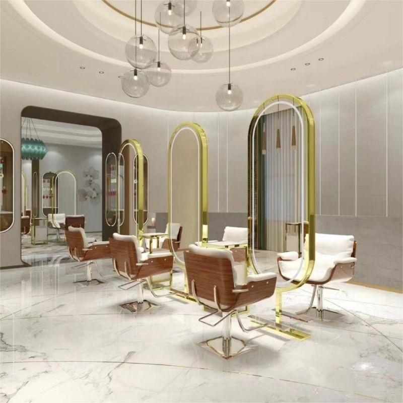 Led Intelligent Design Luxury Gold Barber Chair Double Sided Hair Salon Mirror Station