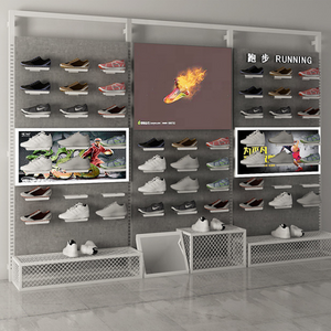 Hongji Customized Interior Design Sports Shoes Store Display Wall Mounted Shoe Display Rack