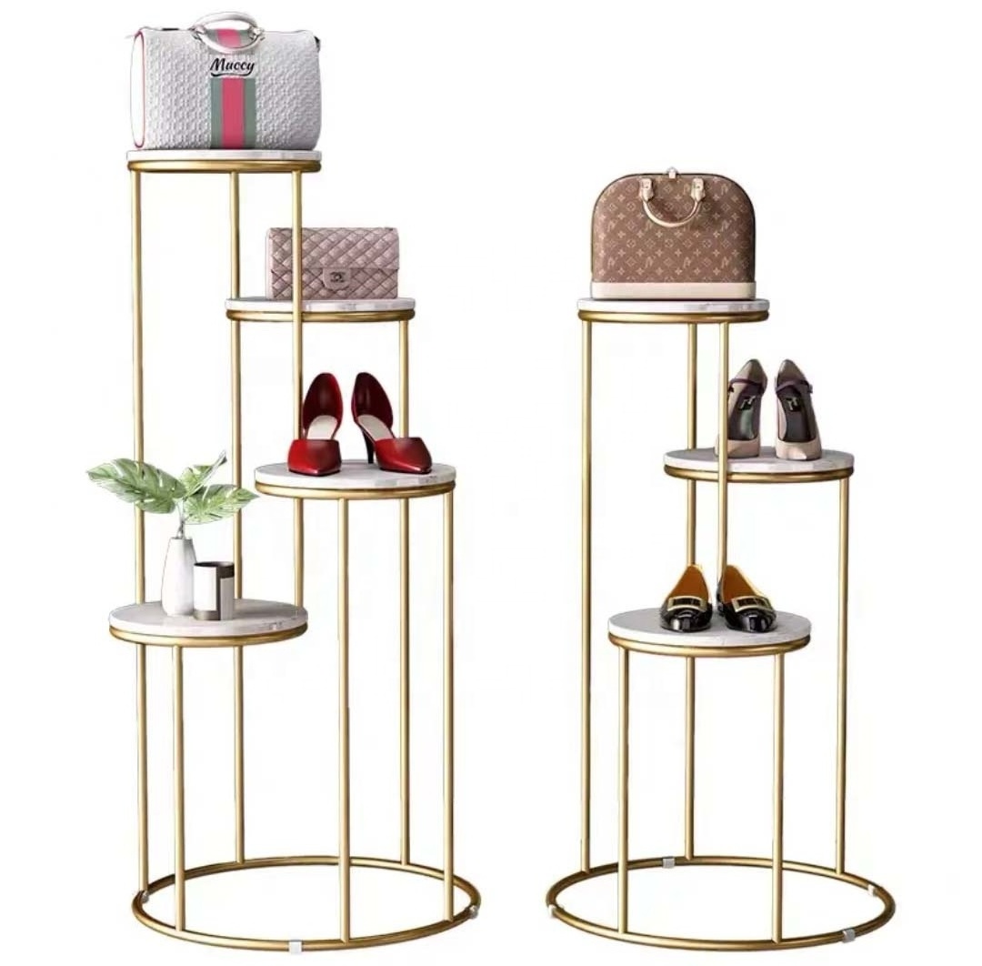 High End God Stainless Steel Shoes And Bag Display Rack Display Stand For Garment Store