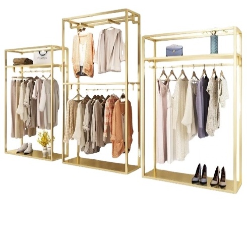 Factory OEM Boutique Clothing Racks Gold Store Display Industrial Garment Rack Stand Display Shop Display