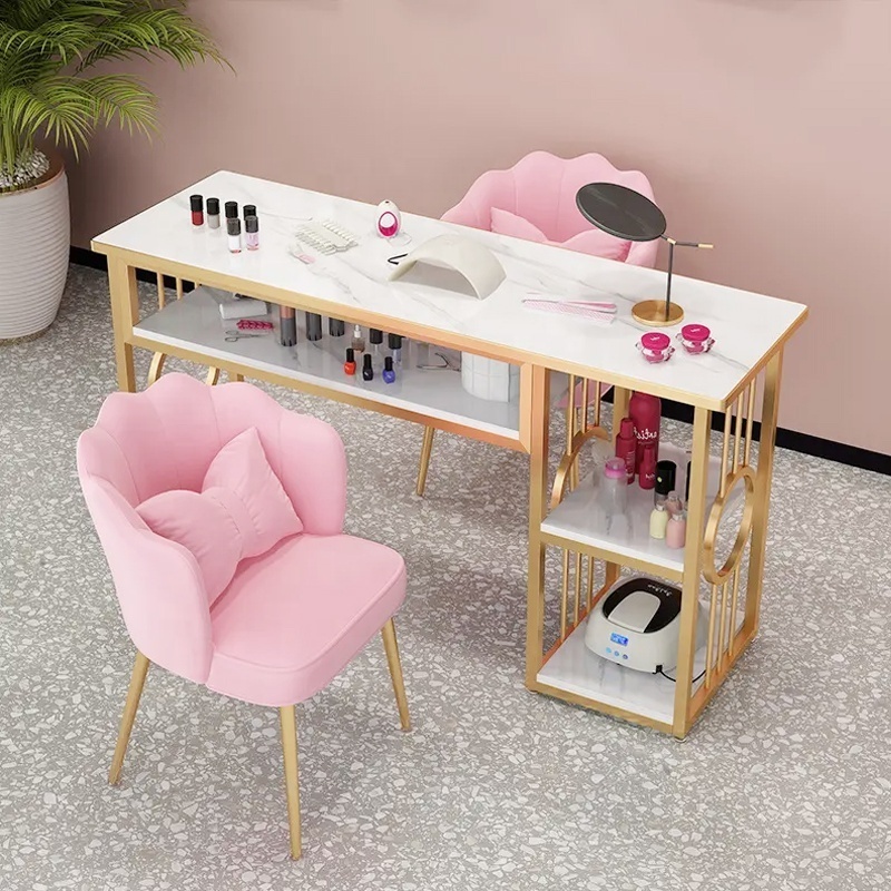 Double Nail Salon Desk Pink White Nail Salon Furniture Vintage Manicure Table For Sale