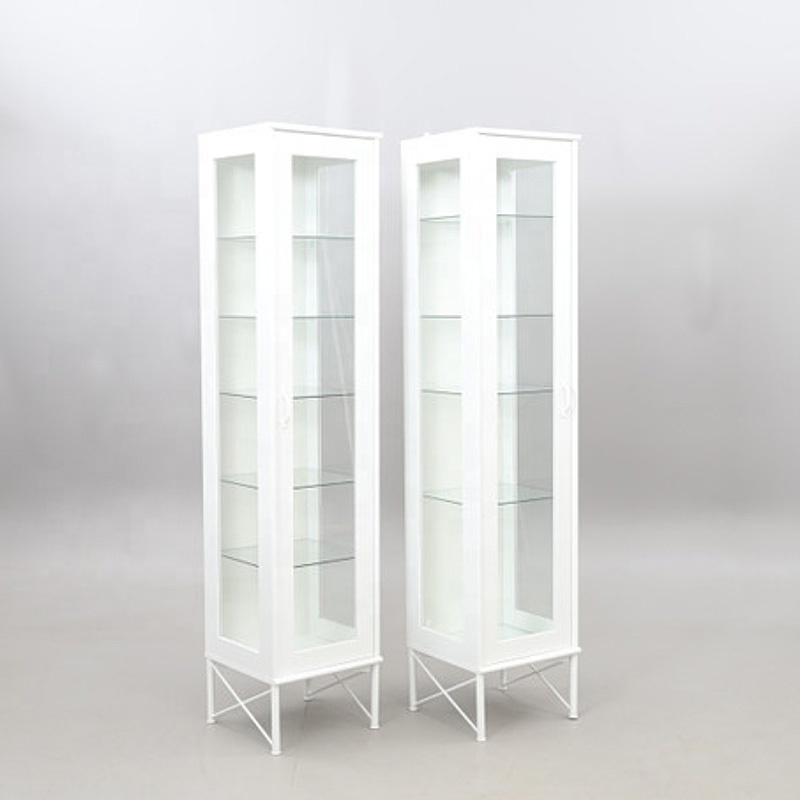 Hongji Health Care Products Medicine Storage White Pharmacy Glass Display Cabinet