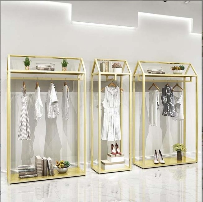 Factory OEM Boutique Clothing Racks Gold Store Display Industrial Garment Rack Stand Display Shop Display