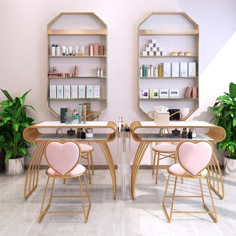 Beauty Nail Salon Furniture Sets Oval Pink White Manicure Tables Spa Nail Bar Table Salon 4 M