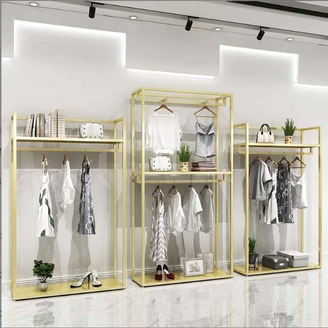 Factory OEM Boutique Clothing Racks Gold Store Display Industrial Garment Rack Stand Display Shop Display