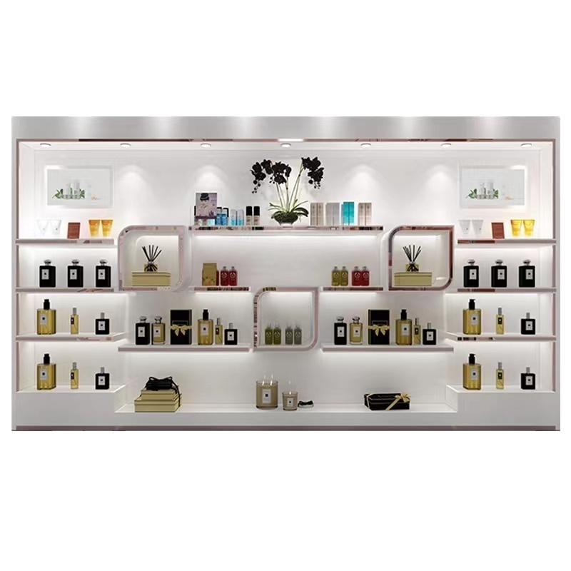 Factory Design Retail Cosmetic Display Shelf Metal Wood Display Racks Cosmetics Beauty Supply Store Shelf Showcase Display Case