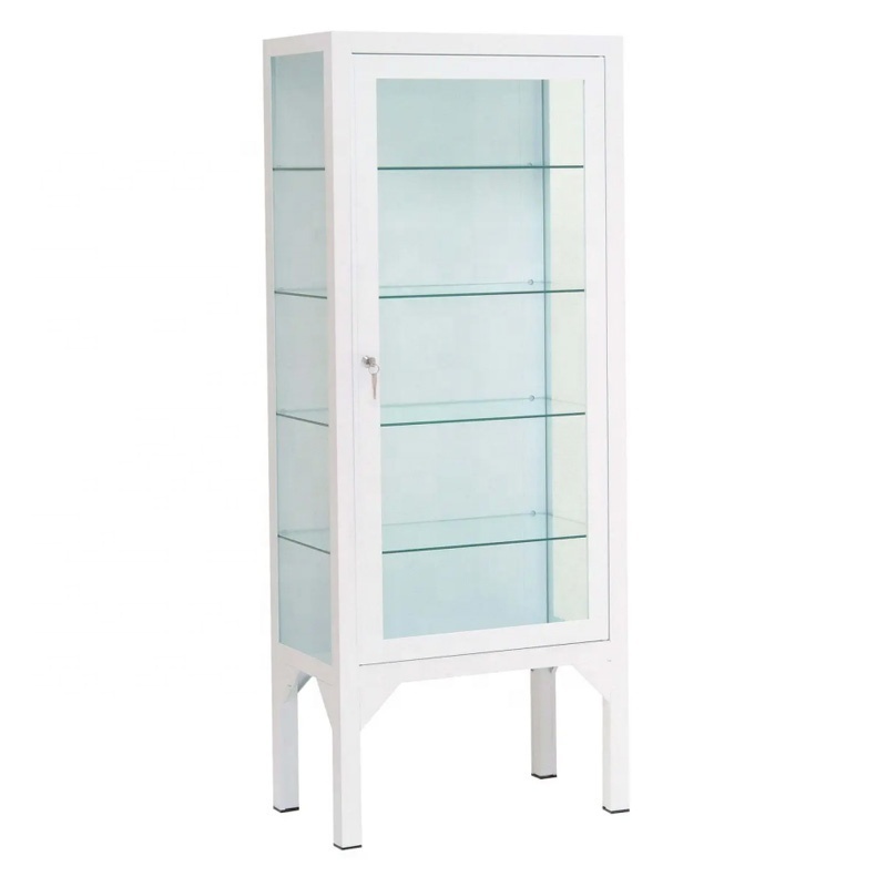 Hongji Health Care Products Medicine Storage White Pharmacy Glass Display Cabinet