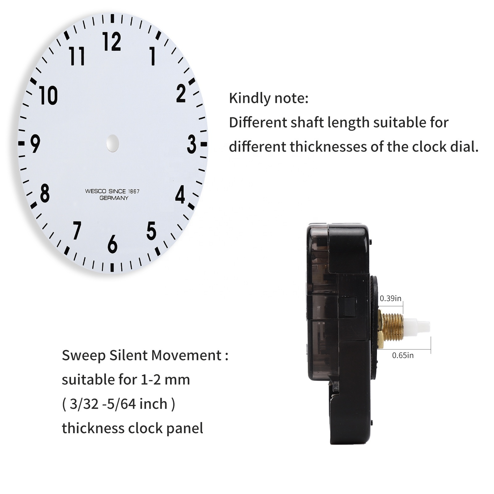 HONG QIAN YoungTown High Torque Long Shaft Sweep Clock Movement Mechanism with 3 Different Pairs of Hands DIY Clock Repair Parts