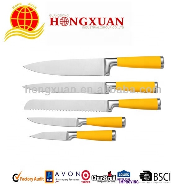 Hot sale 5 pcs Non-stick stainless steel kitchen knife set with PP shell-shaped block