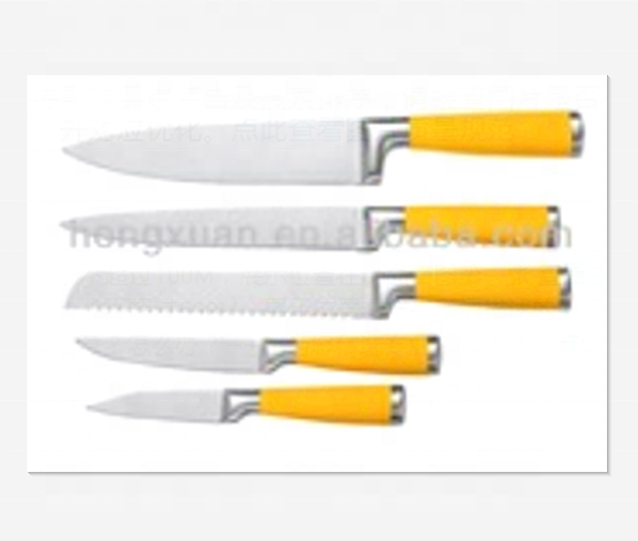 Hot sale 5 pcs Non-stick stainless steel kitchen knife set with PP shell-shaped block