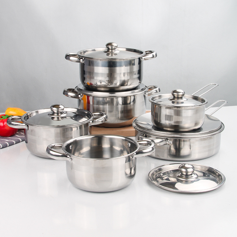 High Quality 12Pcs Stainless Steel Cookware Set Frying Pan Cooking Pot Sets Cookware Wholesale