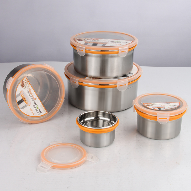 Hongyuan Factory Stainless Steel Takeaway Food Fresh Insulated Storage Container Round Lunch Bento Box With Lock Serving Bowl