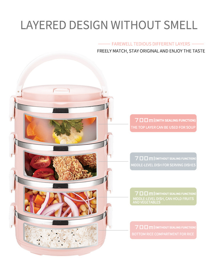 Colorful design layered heat preservation leakproof stainless steel kid lunch box steel lunchbox