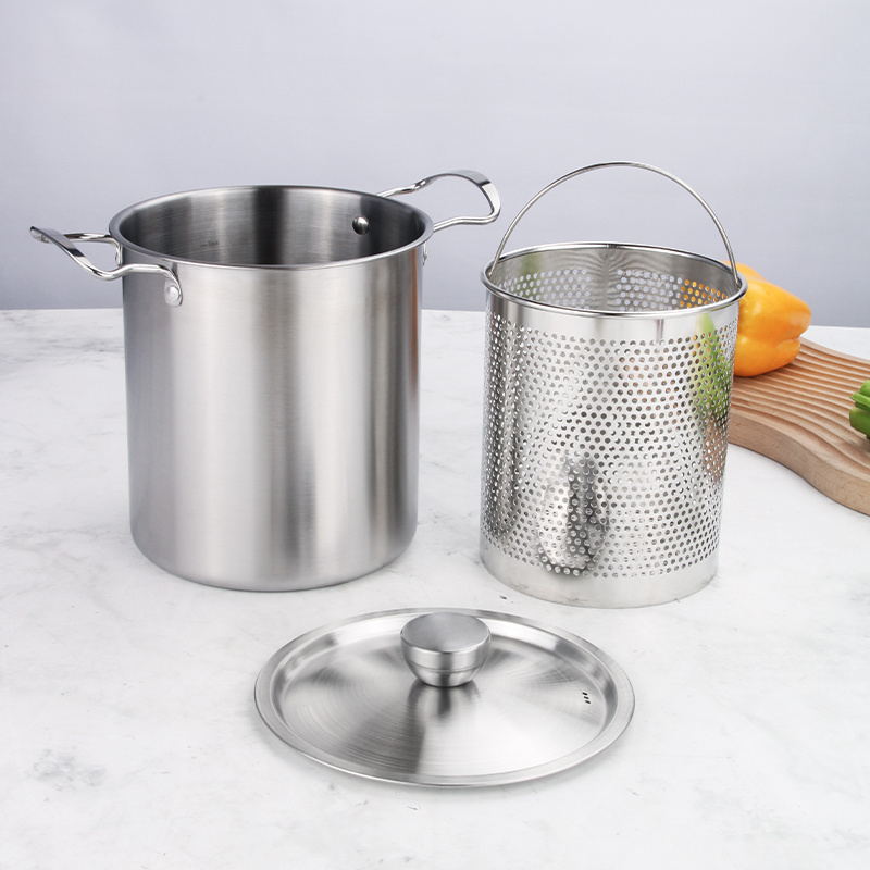 Hongyuan 16cm Stainless Steel Asparagus Pot With Perforated Basket With Steel Lid