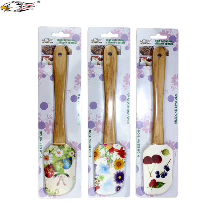 IC-KB03 Hot selling wooden handle silicone spatula and cake scraper