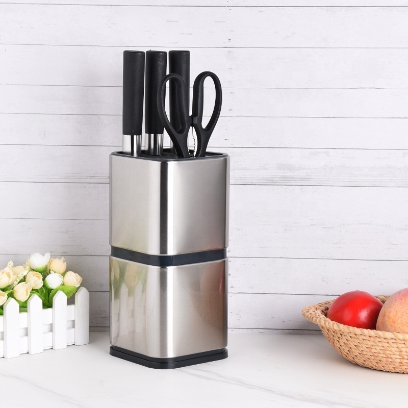 New Product Ideas Hot Sale Multifunctional Universal Stainless Steel Knife Block Kitchen Utensil Knife Holder Metal Knife Block