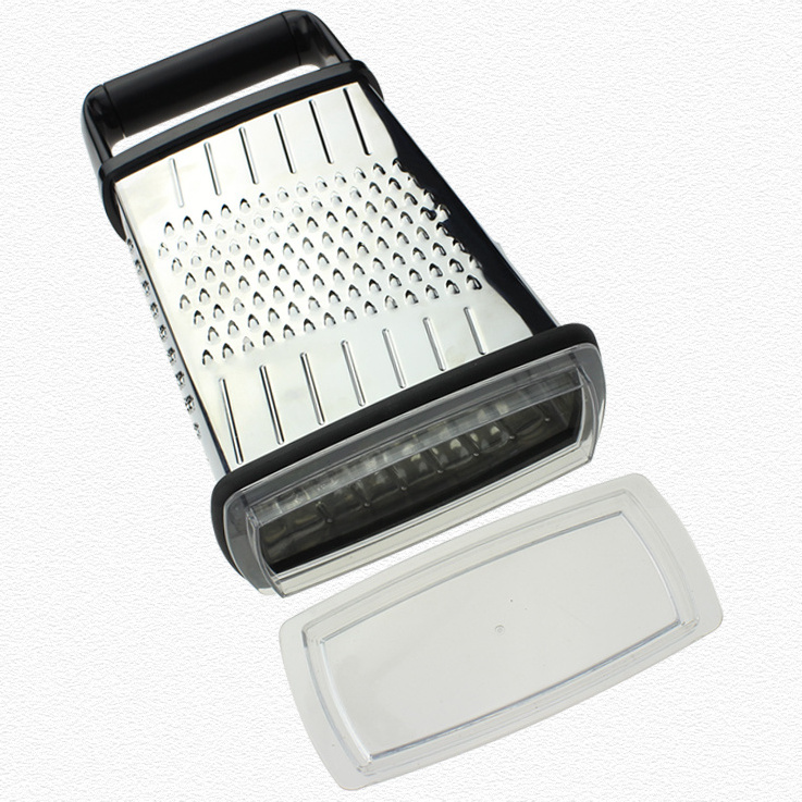 hot sale Manual Food Grater stainless steel 4 side cheese vegetable box grater with container