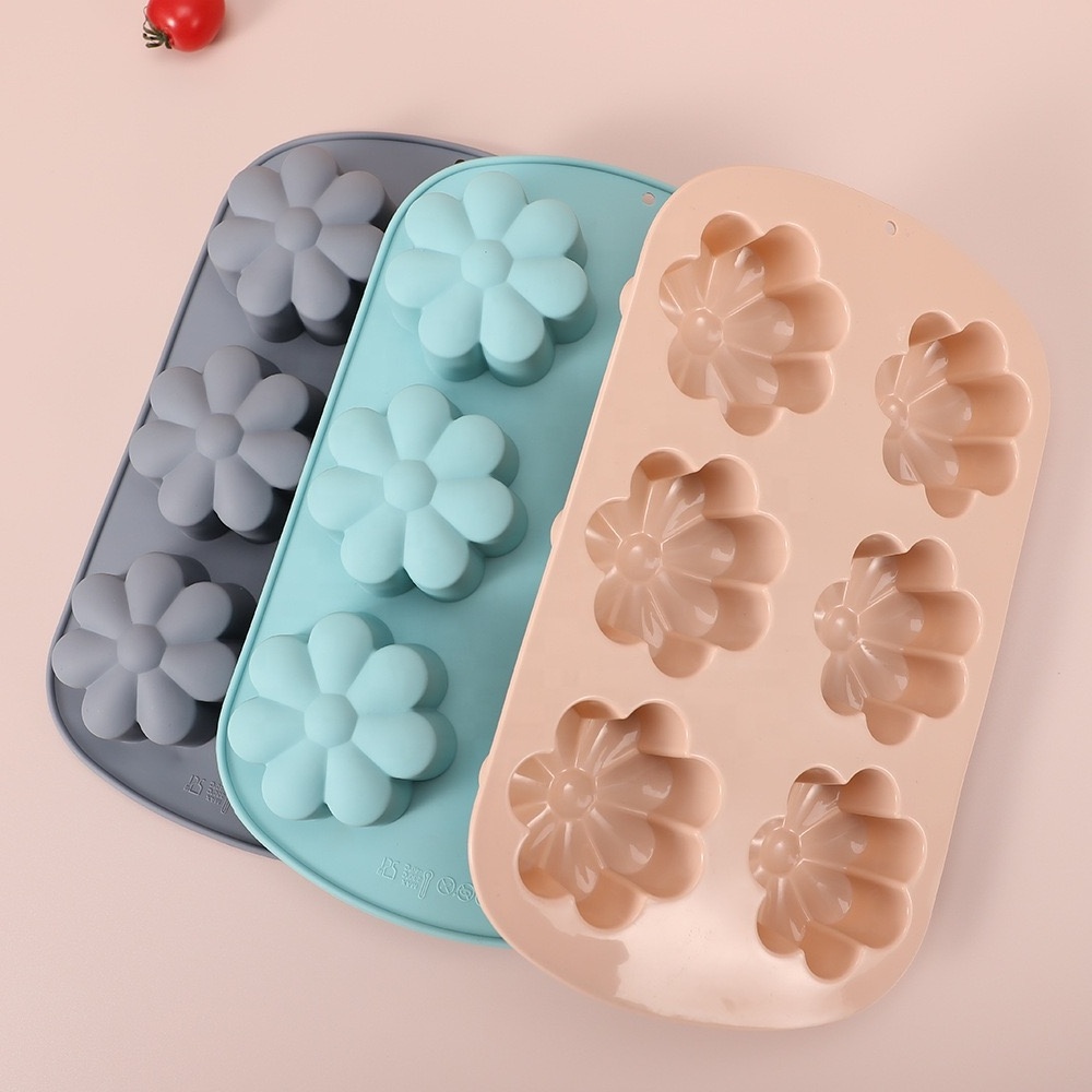 Factory Wholesale 6 Cavities Flower Silicone Baking Molds Muffin Cupcake Silicone Moulds Diy Decorative Baking Tray