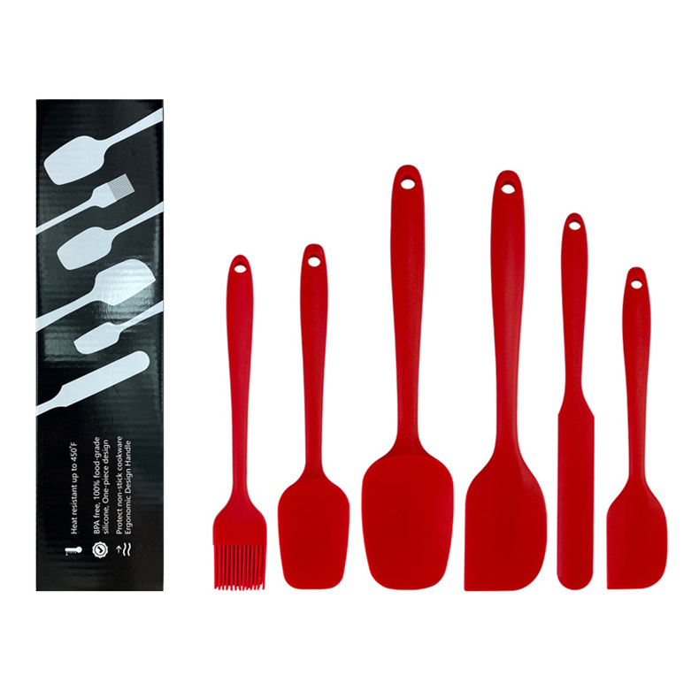 Feixiong Wholesale 6PCS Kitchen Gadgets Tools Utensils Silicone Scraper Baking Pastry Tools Heat Resistant Silicone Spatula Set