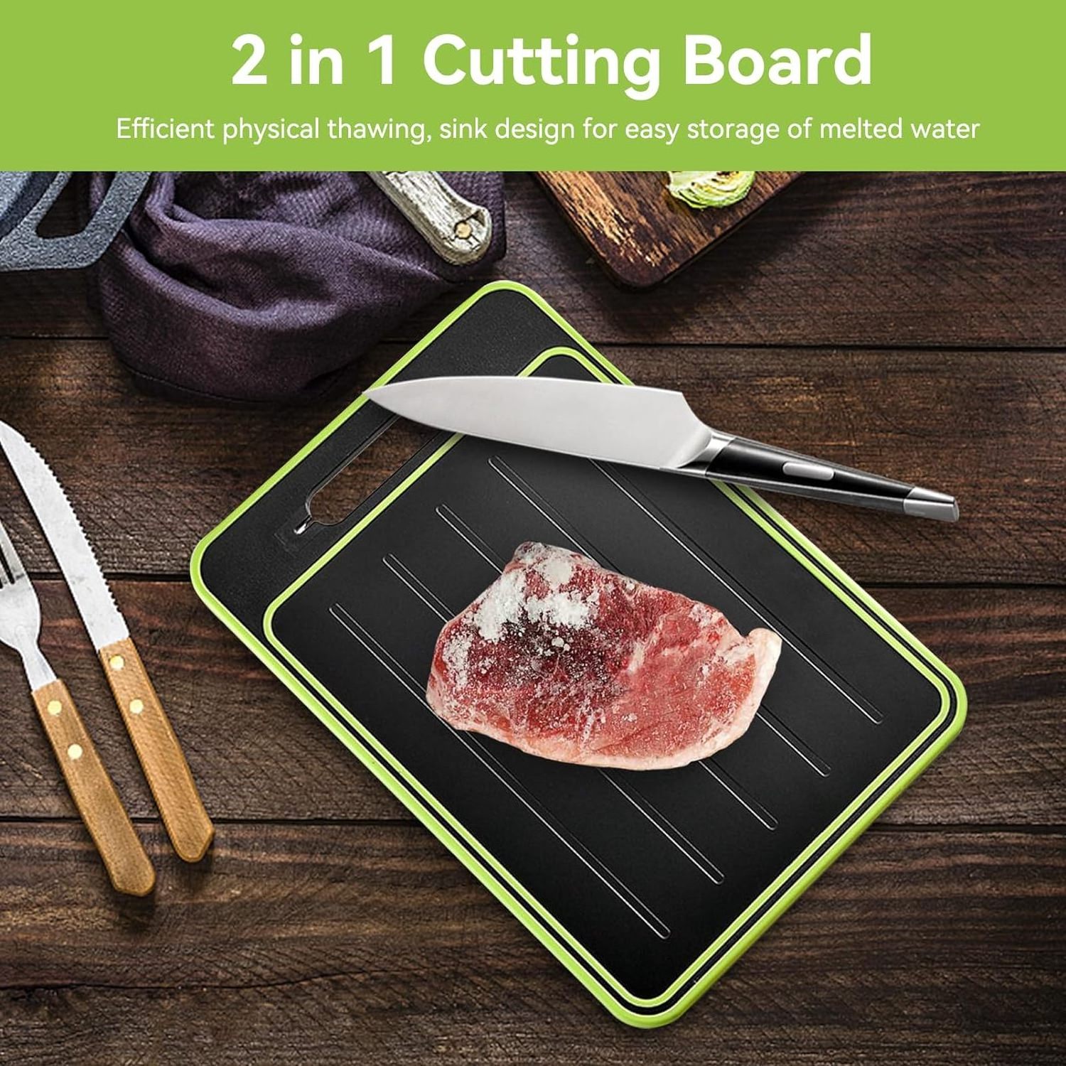 Multi-purpose 4 In 1 Cutting Board Defrosting Food Chopping Blocks Double Sided Stainless Steel Chopping Board With Knife Sharpe