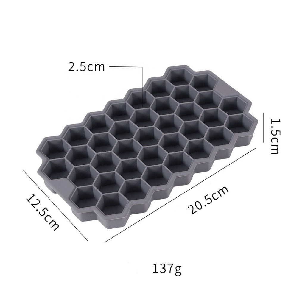 Wholesale Food Grade Silicone Ice Cube Maker 37 Honeycomb Ice Cube Tray With Lid Silicone Ice Cube Mold Moulds