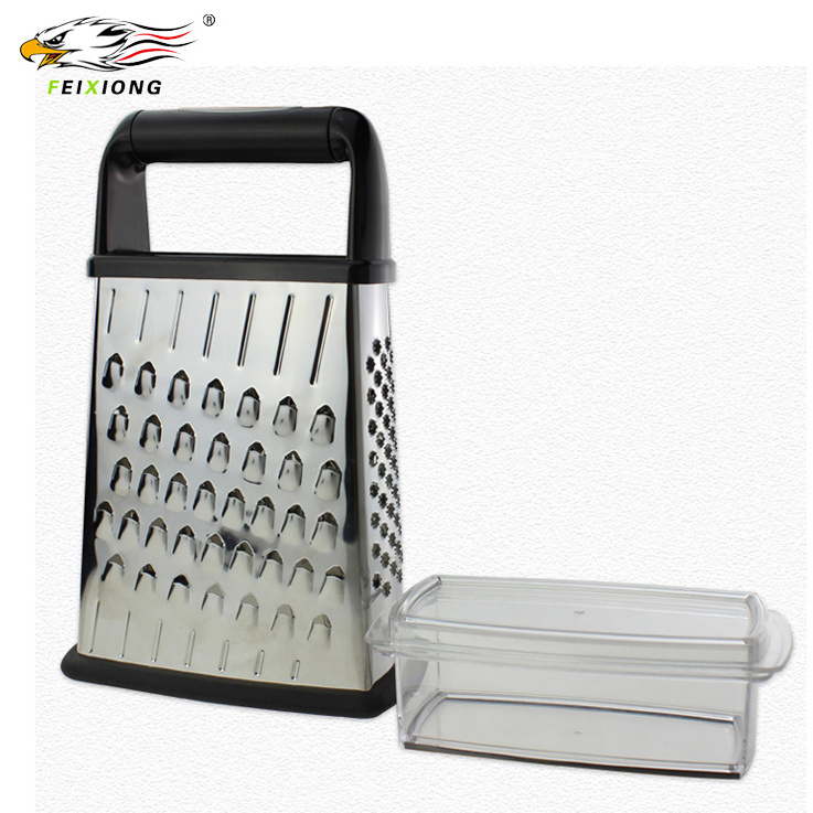 hot sale Manual Food Grater stainless steel 4 side cheese vegetable box grater with container