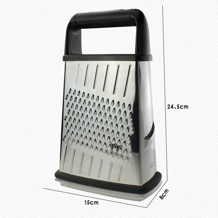 hot sale Manual Food Grater stainless steel 4 side cheese vegetable box grater with container