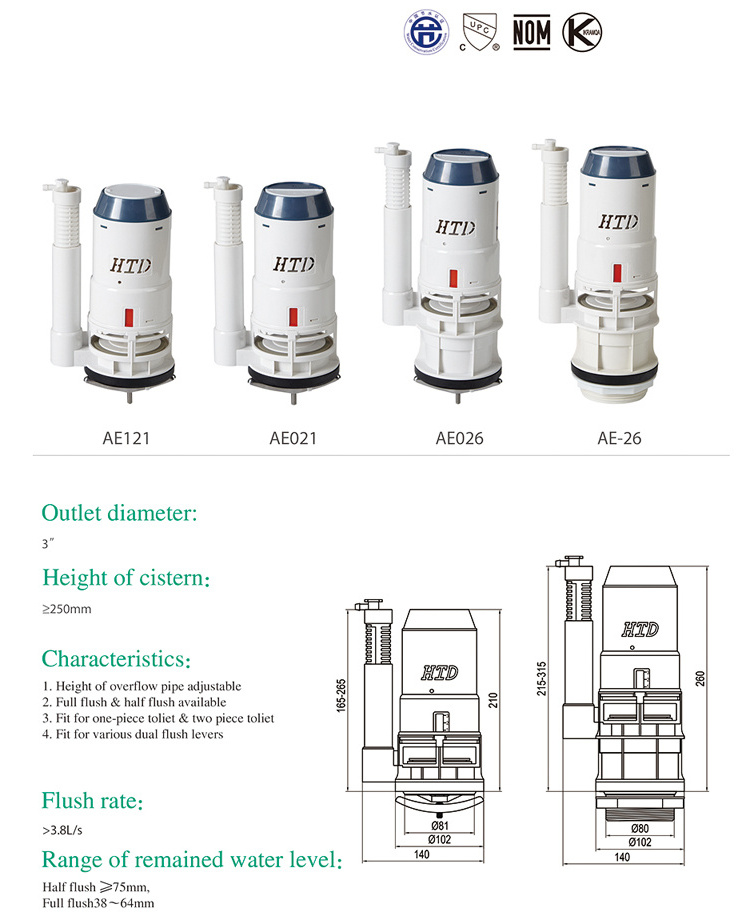 HTD wall hung wc cistern flush repair kit mechanism water saving toilet flushing system