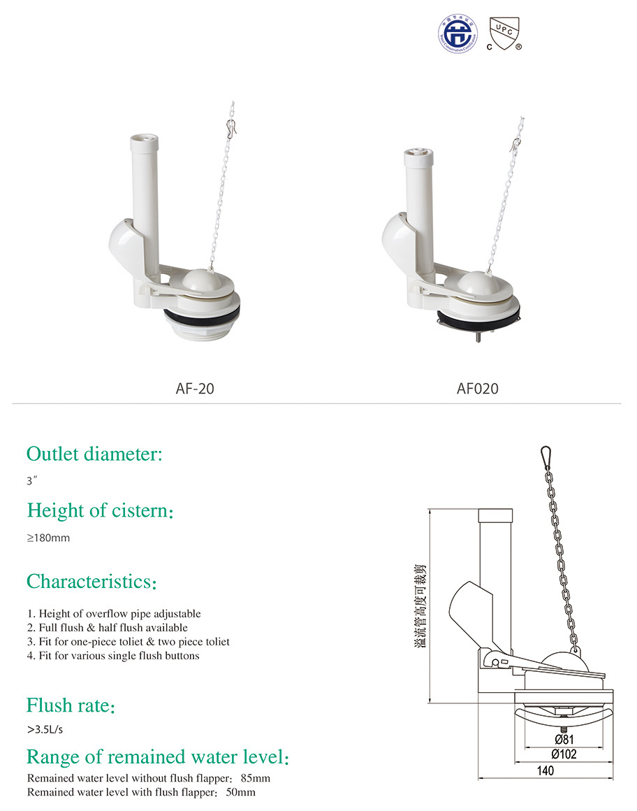 HTD Hand control types of toilet  flapper valve with single flush button