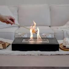 Tabletop Bioethanol Fireplace Metal Fire Pit Black Bio Ethanol Fireplace with Windproof Glass for Indoor Garden Balcony Outside