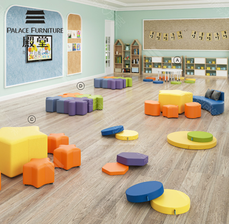 modular soft commercial school children library kindergarten Education furniture seating kids'  daycare Stool chair table sets