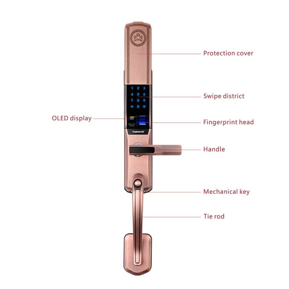 Huaruilock biometric smart electronic luxury Europea style digital fingerprint armored security door lock