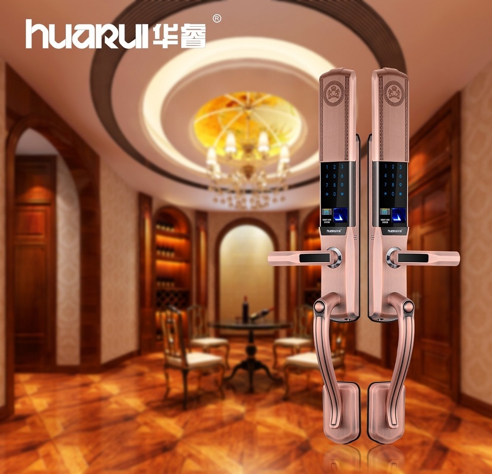 Huaruilock biometric smart electronic luxury Europea style digital fingerprint armored security door lock