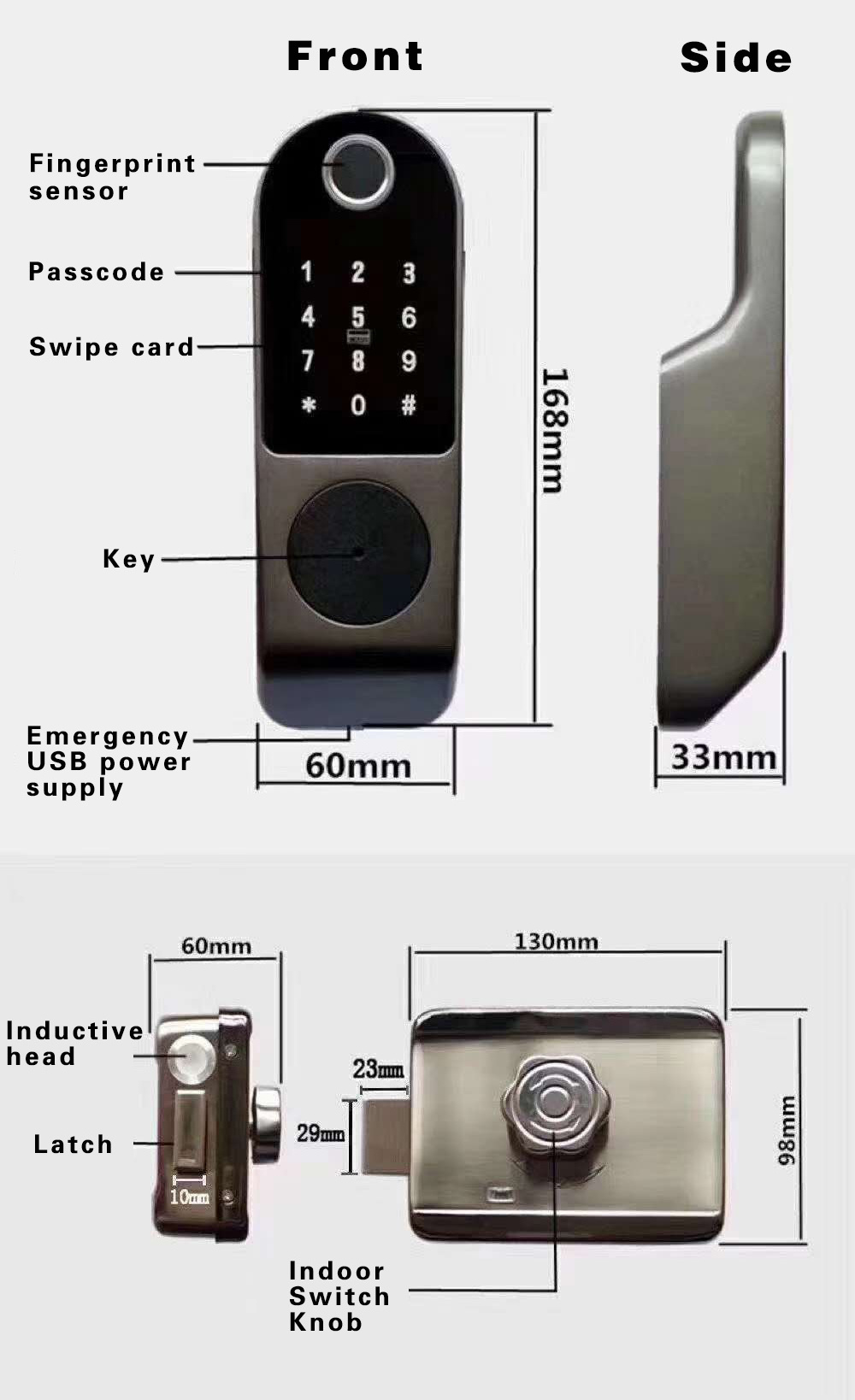 WiFi Biometric both sides Fingerprint cerraduras nfc  electronic exterior gate door lock with Tuya App TTlock