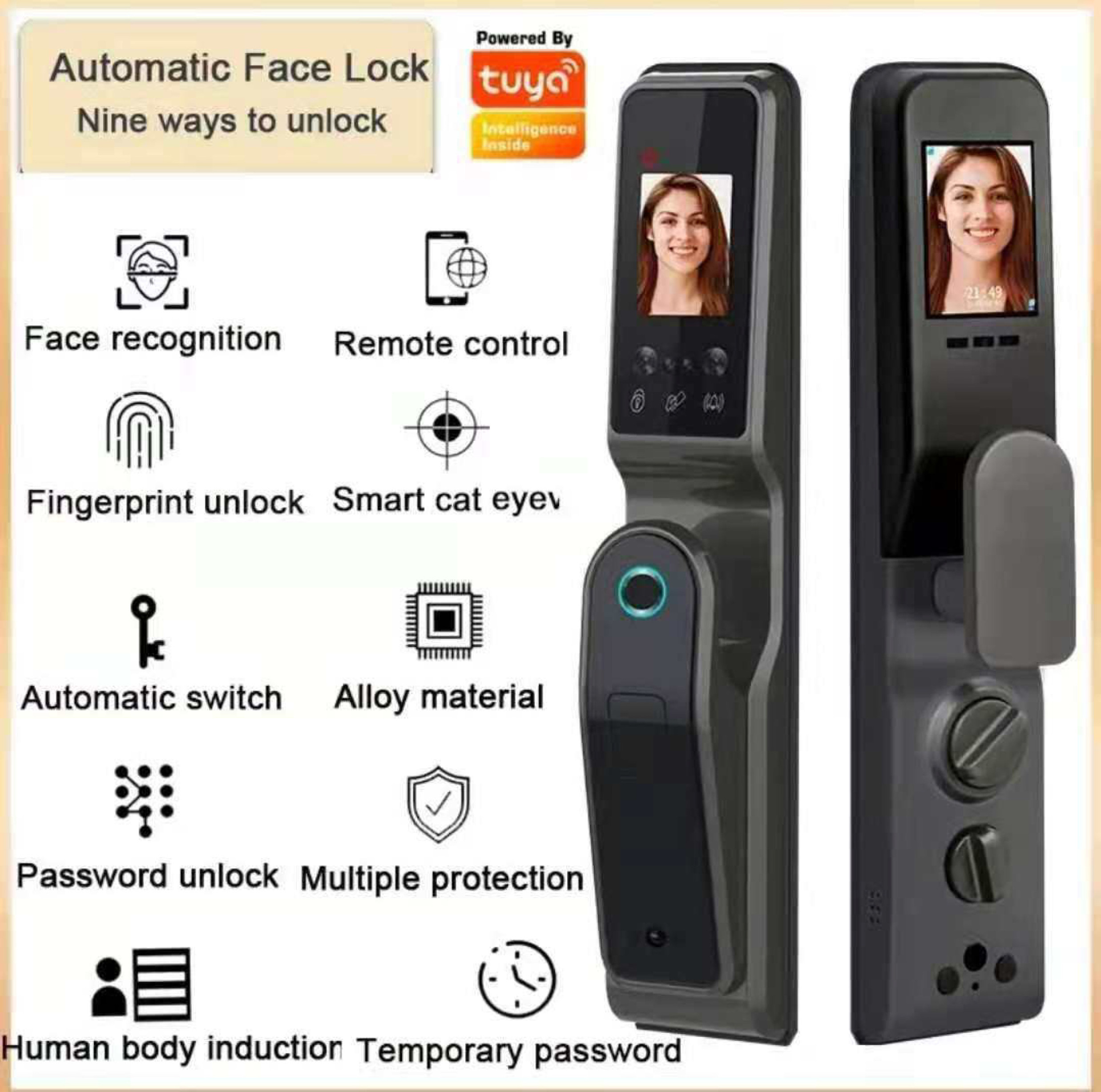 Huarui lock Tuya Door Lock Wifi Fingerprint Fully Automatic Intelligent Camera Zigbee Smart door lock