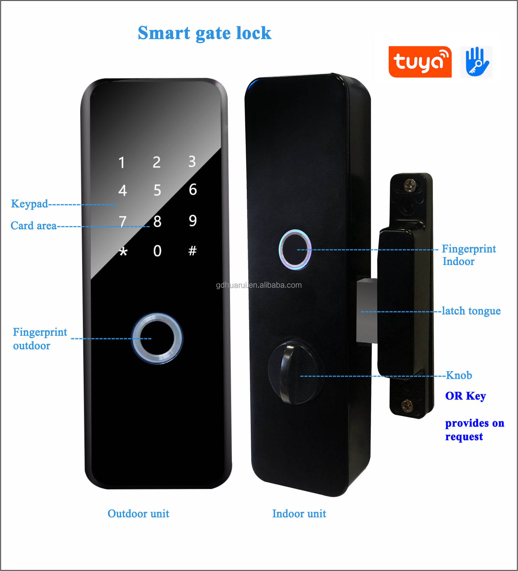 huarui lock waterproof smart gate lock fingerprint dual sides metal intelligent ttlock tuya smart wifi door lock