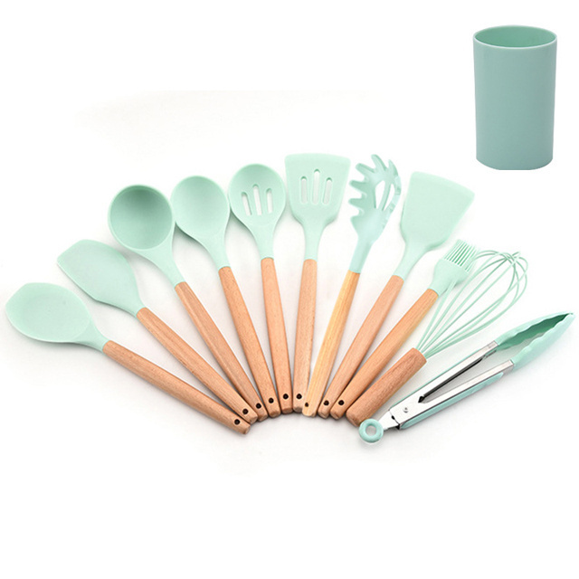 Hot sale 13 pcs Silicone kitchen utensils with Round holder for cooking tool set silicone wholesale quality kitchen tools