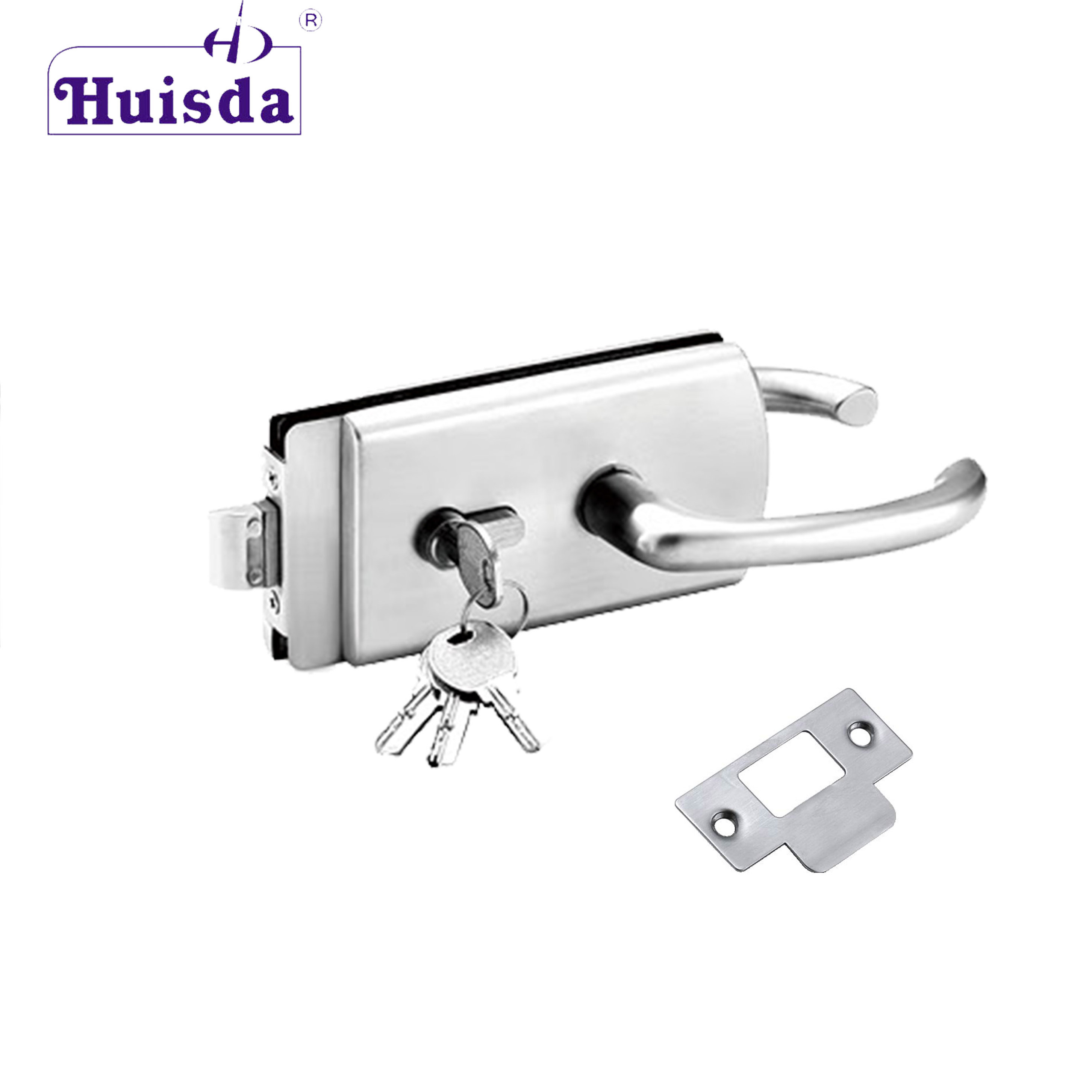 French Glass Door Lock Single Action Swing Door Glass Door Lock with Lever Handle Mortise Lock Body and Brass Cylinder