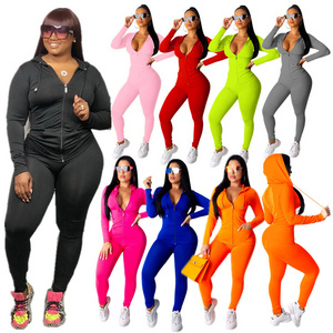 New Plus Size Solid Color Two Piece Hoodies Joggers Set Fall Plain Tracksuit Joggers And Hoodie Set For Women