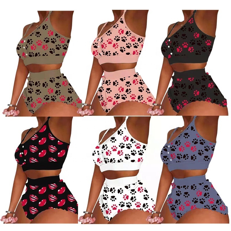 2024 Valentines day lingerie two piece nightwear sexy women 2 piece sleepwear lounge wear womens pajama shorts sets