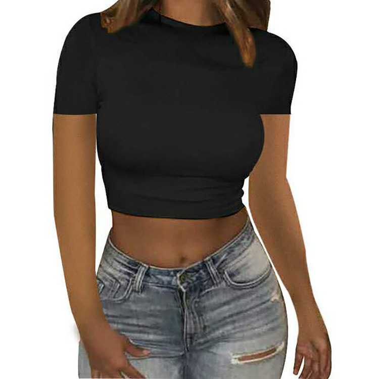 2024 Customize Short Sleeve Plain Crop Tops Gym Fitness Wear T Shirts Basic T-shirts Female White Shirts Crop Top Women Sexy