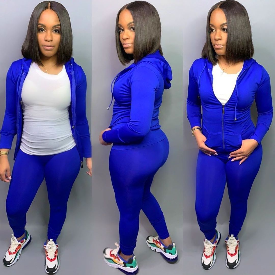 New Plus Size Solid Color Two Piece Hoodies Joggers Set Fall Plain Tracksuit Joggers And Hoodie Set For Women