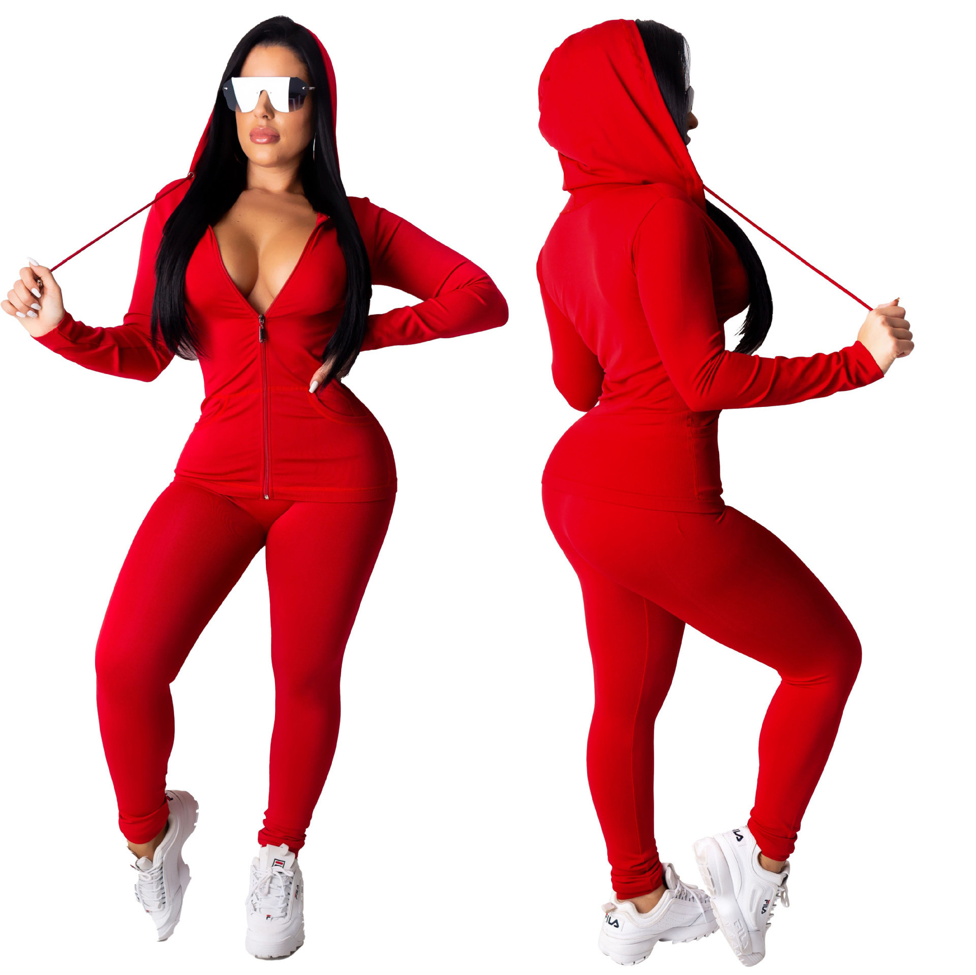 New Plus Size Solid Color Two Piece Hoodies Joggers Set Fall Plain Tracksuit Joggers And Hoodie Set For Women