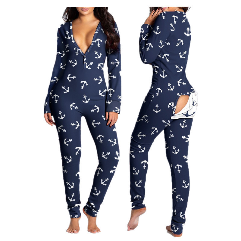 2023 Wholesale Christmas onesie pajamas long sleeve long pants adult sexy onesie butt flap Women Christmas onesie with butt flap