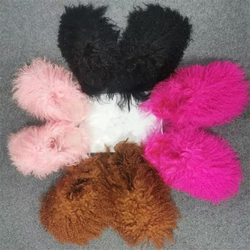 2023 Latest Fashion Fall Winter Mongolian Fur Slides House Slippers Fluffy For Women Sheep Fur Slippers