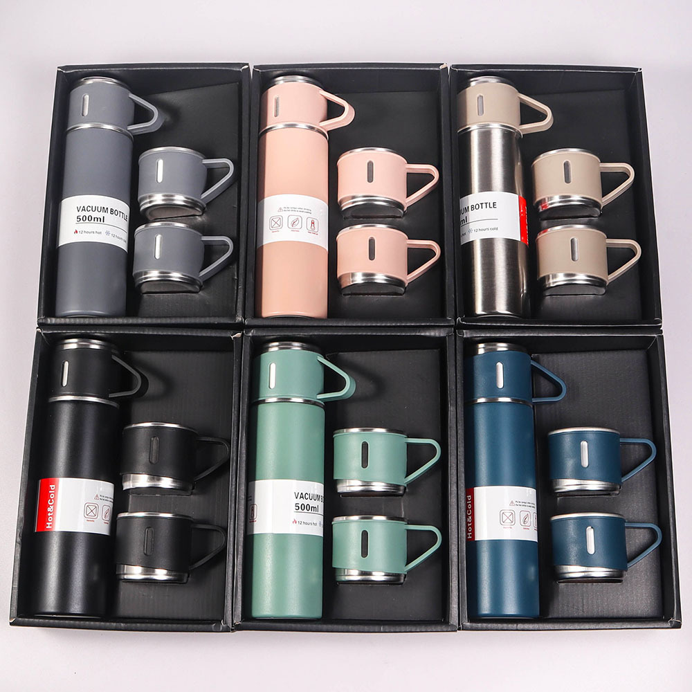 Stainless Steel 500ML Vacuum Flask Gift Set Office Business Style Thermos Bottle Outdoor Hot Water Thermal Insulation Couple Cup