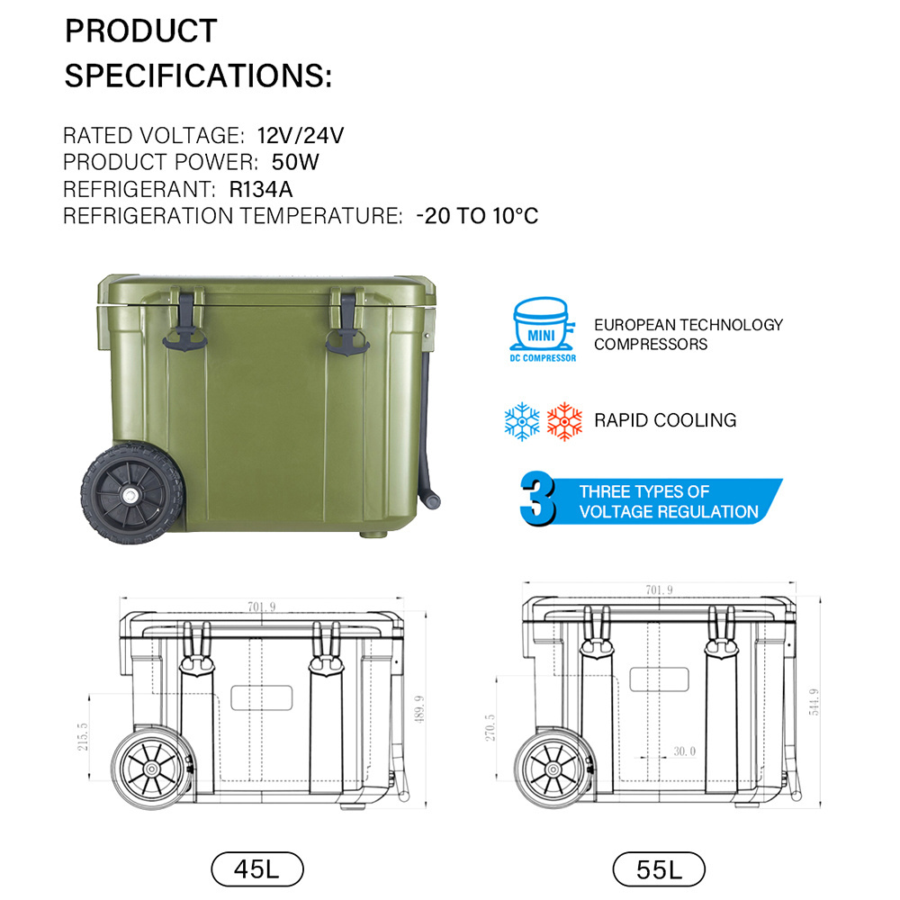 Family Travel Cost-effective Cool and Warm Cooler Box Car Refrigerator 45L/55L DC 12v Portable Car Fridge For Drinks