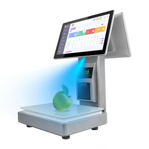 Dual screen weighing and cashier integrated POS system, AI recognition of products, automatic weight calculation