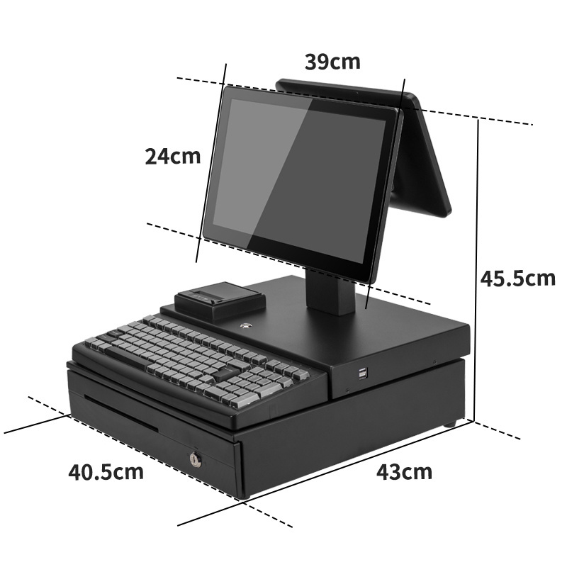 kiosks 15.6+11.6-inch dual screen full set of cash register equipment,  Cash Register POS System Cashier Machine